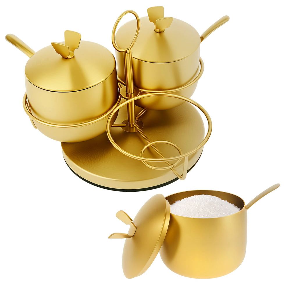 گولڈن سٹینلیس سٹیل 3pcs مسالا کنٹینرز سیٹ 