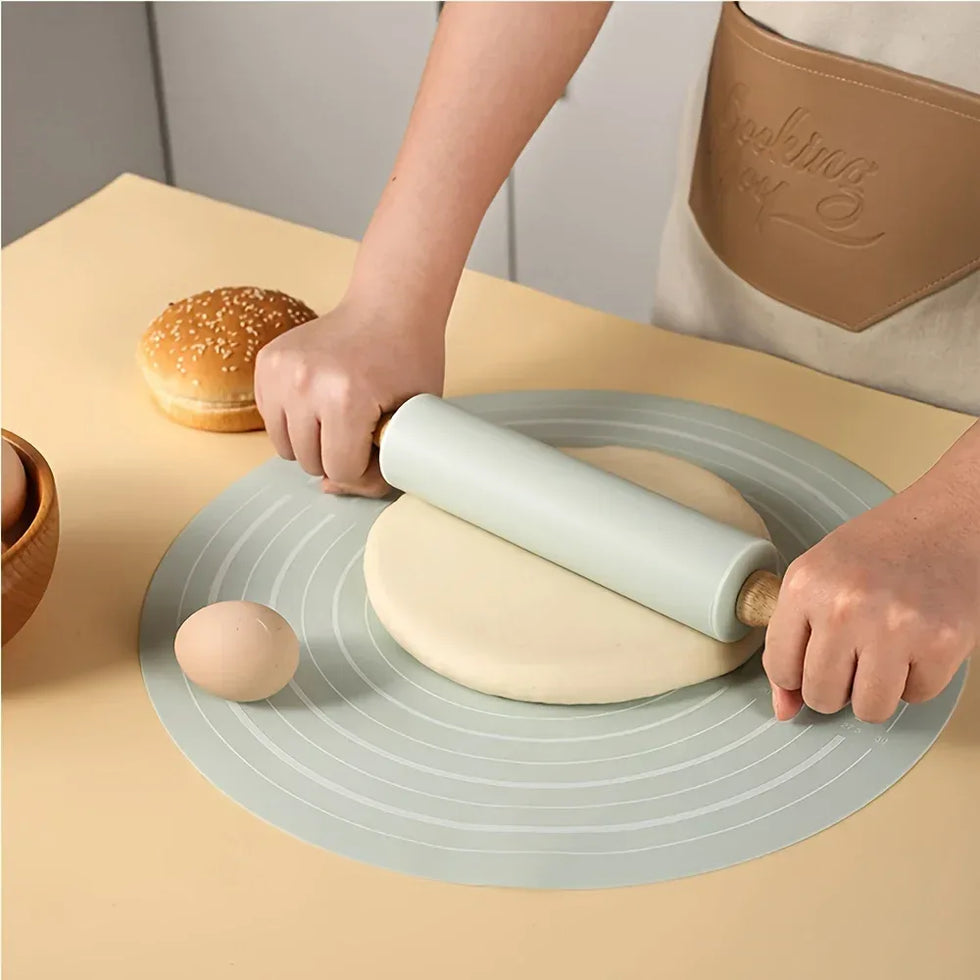 Wooden Rolling Silicone Pin & Baking Mat Set - Clarify.pk