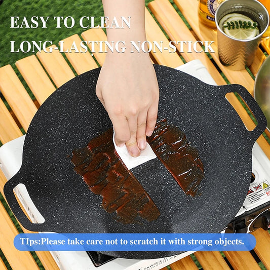 Korean BBQ Grill Pan Non-stick Cast Aluminum Griddle Fry Pan for Indoor Outdoor Camping,Stove Top and Gas Induction Universal