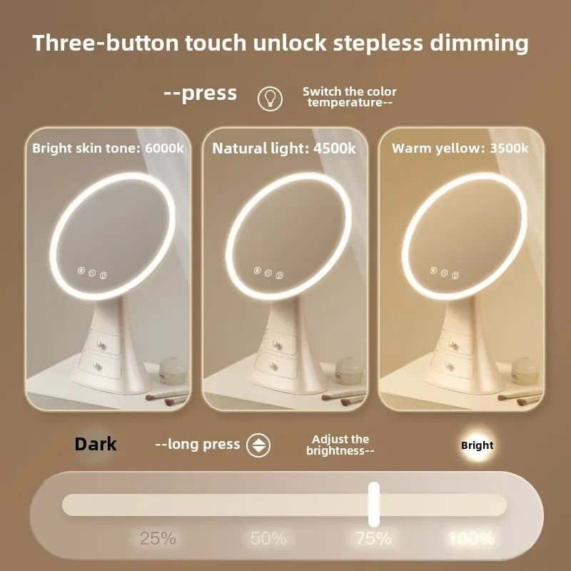 Luxury LED Makeup Mirror with Integrated Drawer Stand
