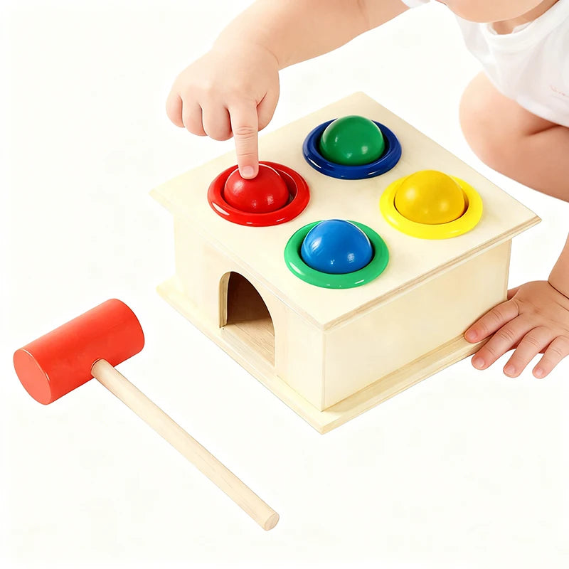 Montessori Wooden Hammering Ball Game Knocks Baby Toys 1 to 2 Years Board Puzzle Game Early Educational Toddler Toys Kids Gift
