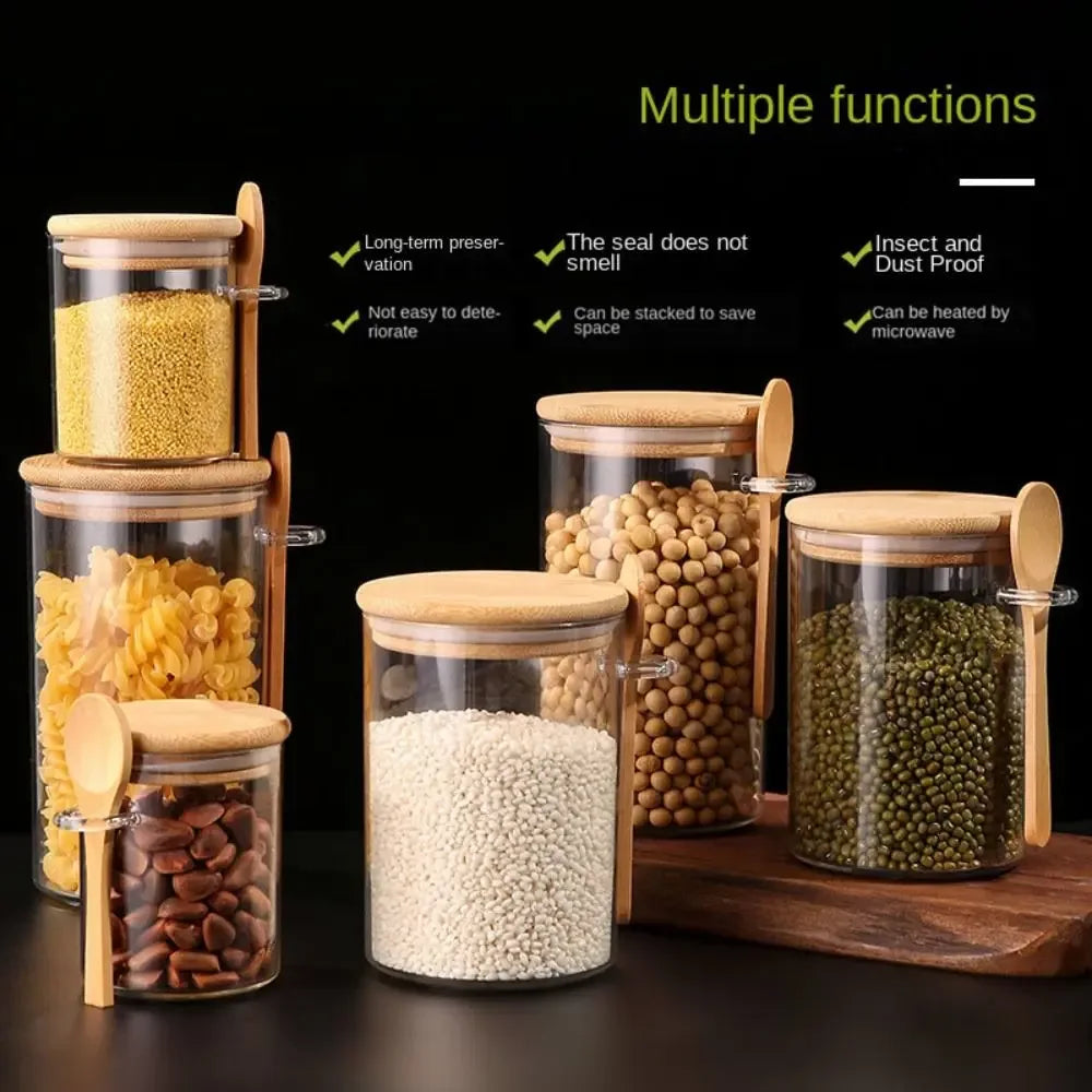 Transparent Airtight Spice & Snack Jars with Lids & Spoons - Clarify.pk
