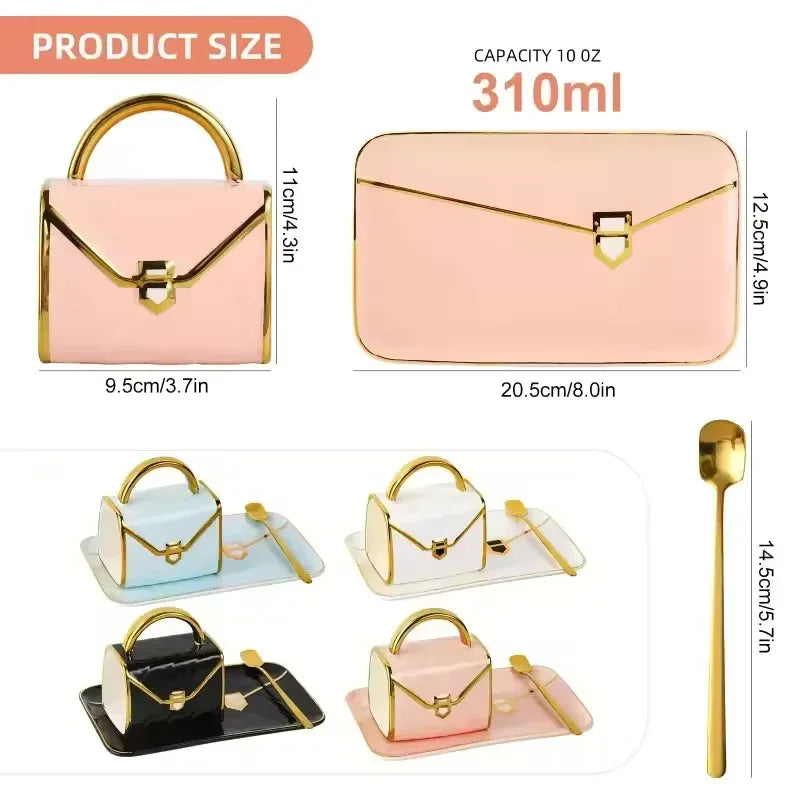 Handbag Coffee Mug with Tray & Spoon – Gift Box Set (Random) - Clarify.pk