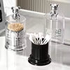 Transparent Acrylic Cotton Swab & Toothpick Holder with Chrome Figurine Lid