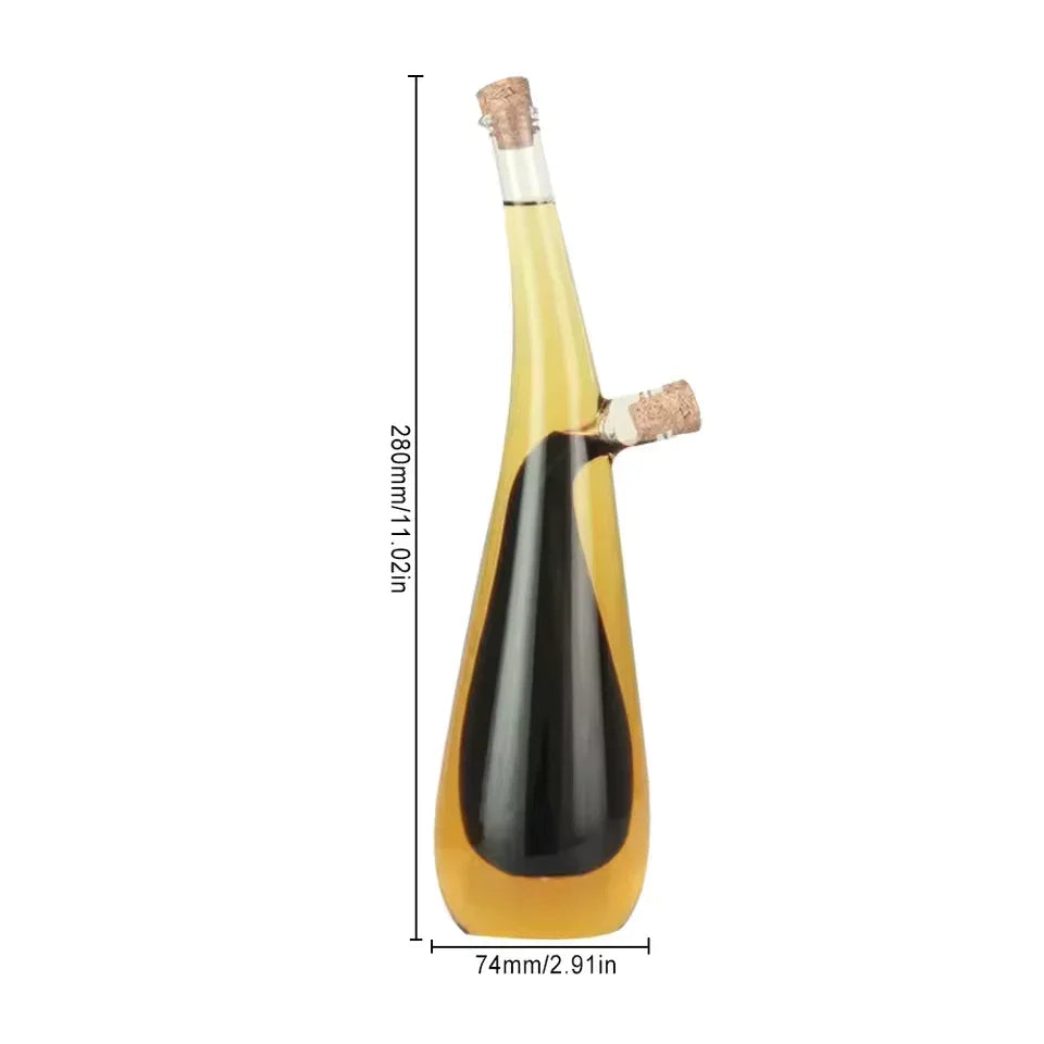 2-in-1 Double Layer Glass Olive Oil & Vinegar Dispenser with Stoppers - Clarify.pk