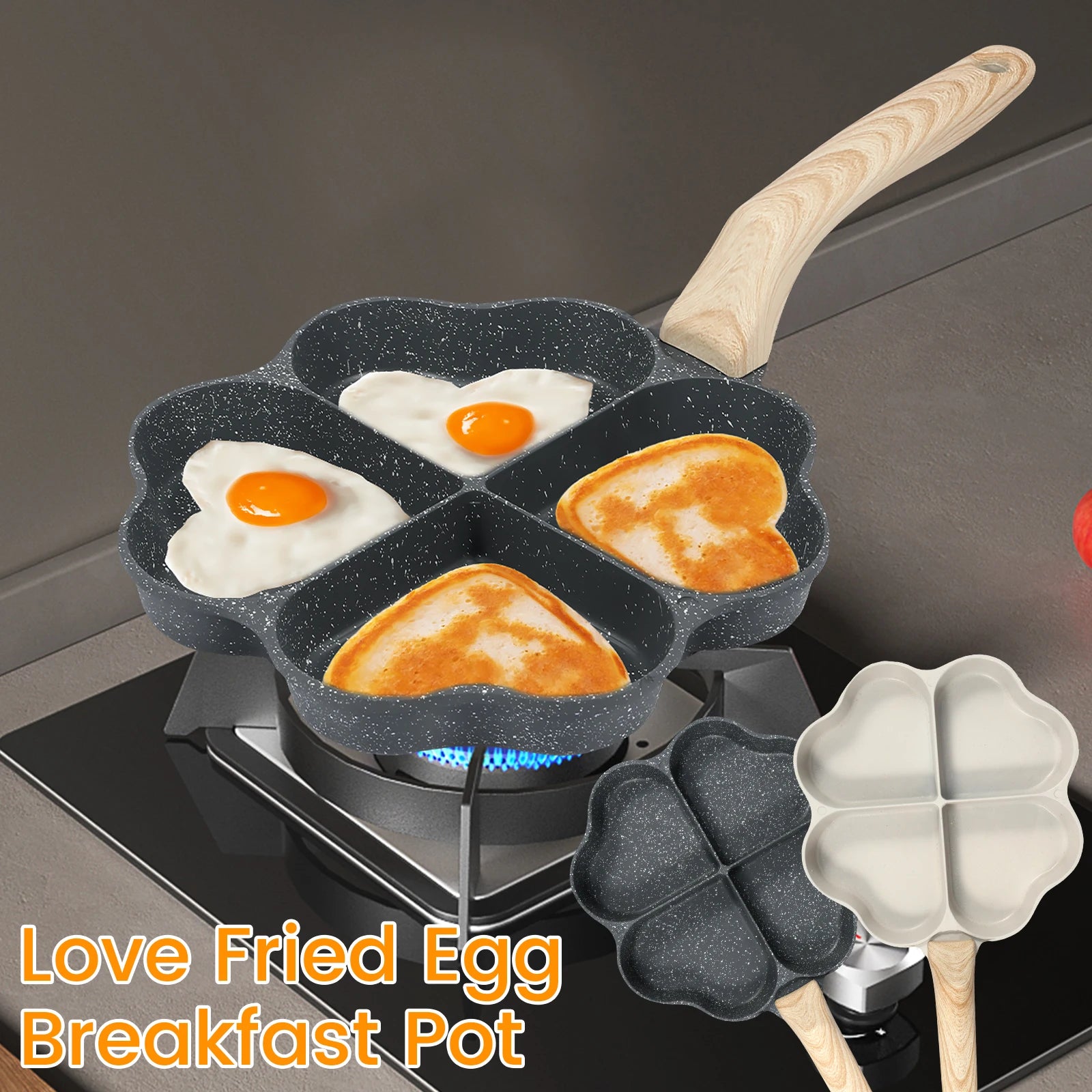 Egg Frying Pan 4-Cup Heart Omelette Pans Non-Stick Egg Skillet Aluminum Alloy Egg Cooker Pan for Gas Stove Induction Cookware