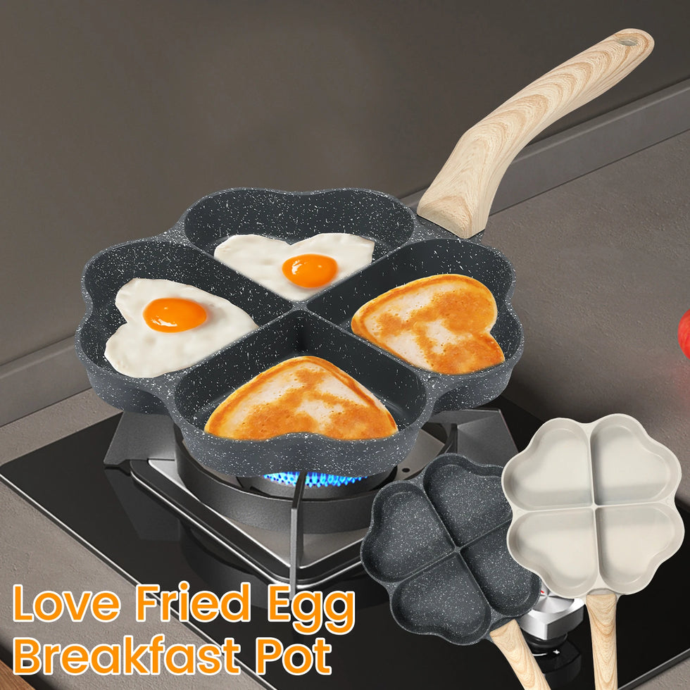 Egg Frying Pan 4-Cup Heart Omelette Pans Non-Stick Egg Skillet Aluminum Alloy Egg Cooker Pan for Gas Stove Induction Cookware