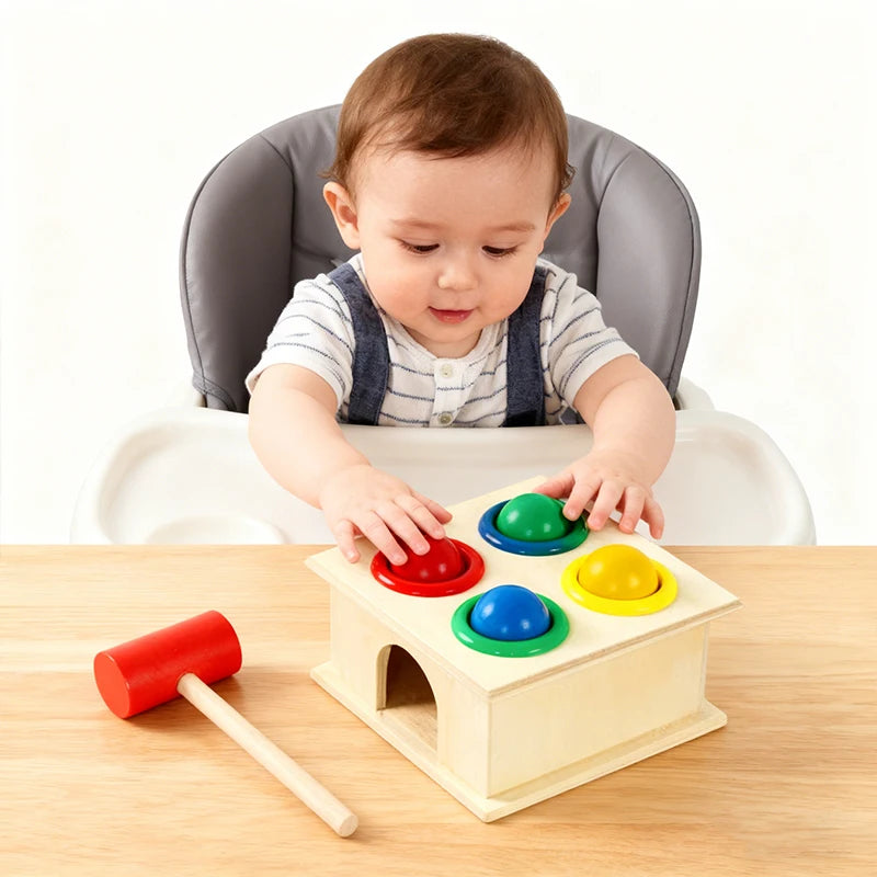 Montessori Wooden Hammering Ball Game Knocks Baby Toys 1 to 2 Years Board Puzzle Game Early Educational Toddler Toys Kids Gift