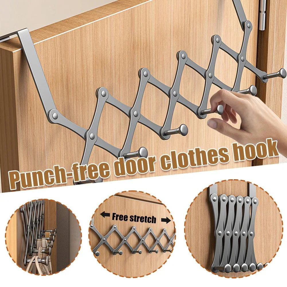Retractable Over Door Hook Rack – 6 Hook No-Drill Organizer