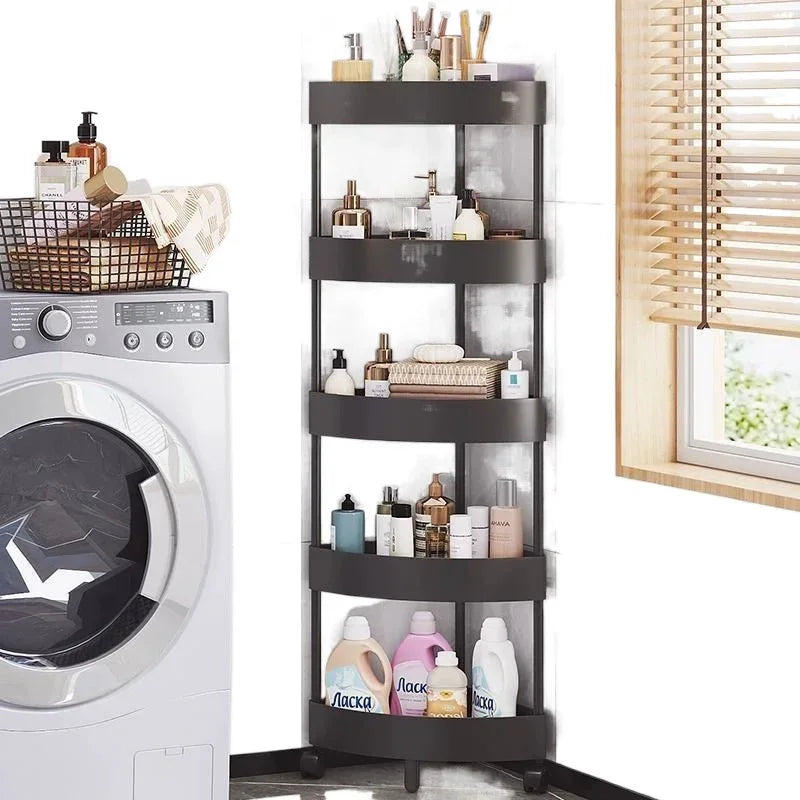 4-Layer Corner Bathroom Rack – Floor-to-Ceiling Triangle Storage Shelf - Clarify.pk