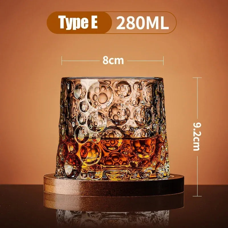 Rotating Whisky Glass Cup with Bamboo Coaster - Clarify.pk