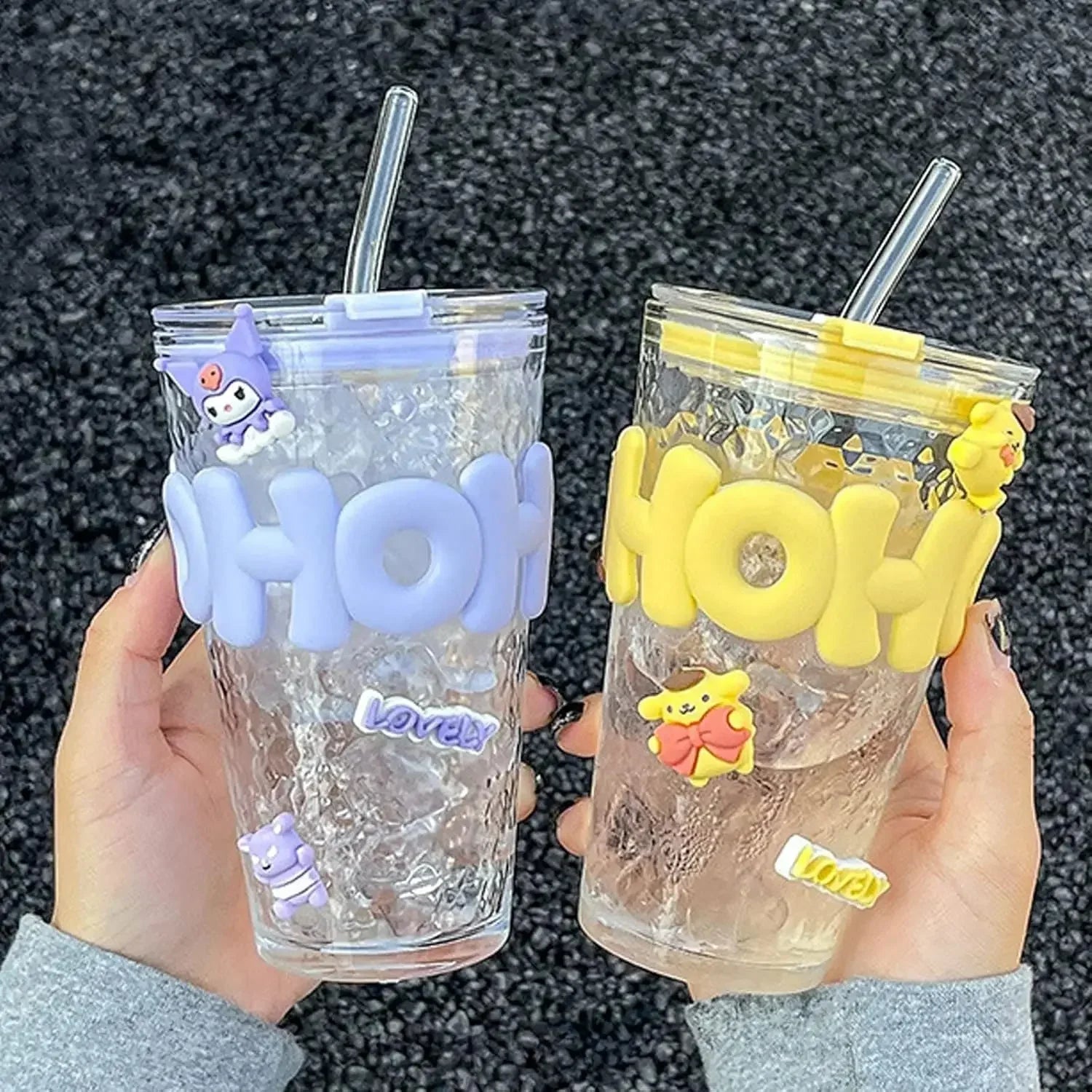OHO Glass Tumbler with Straw – Cute Reusable Cup (Random color)