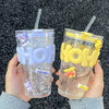 OHO Glass Tumbler with Straw – Cute Reusable Cup (Random color)