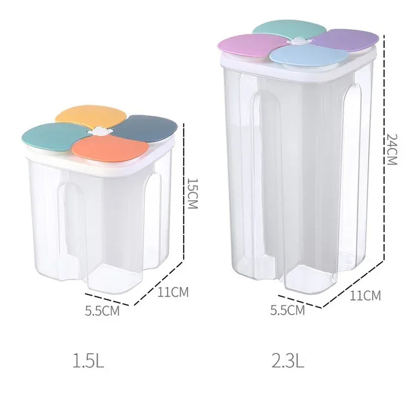 4 Grids Kitchen Cereal Storage Box – Airtight Food Container - Clarify.pk