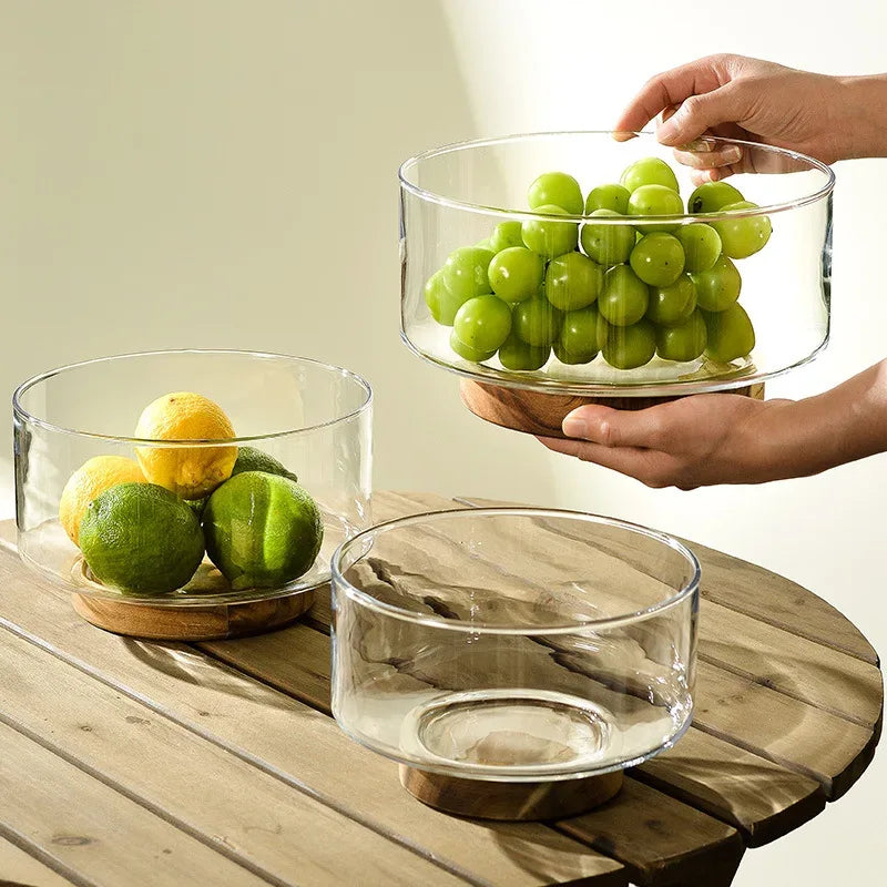 Japanese Style Glass Fruit Plate Holder with Wood Base - Clarify.pk