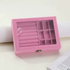 Velvet Jewelry Storage Organizer - Luxury Glass Lid Ring & Necklace Box (Random color)
