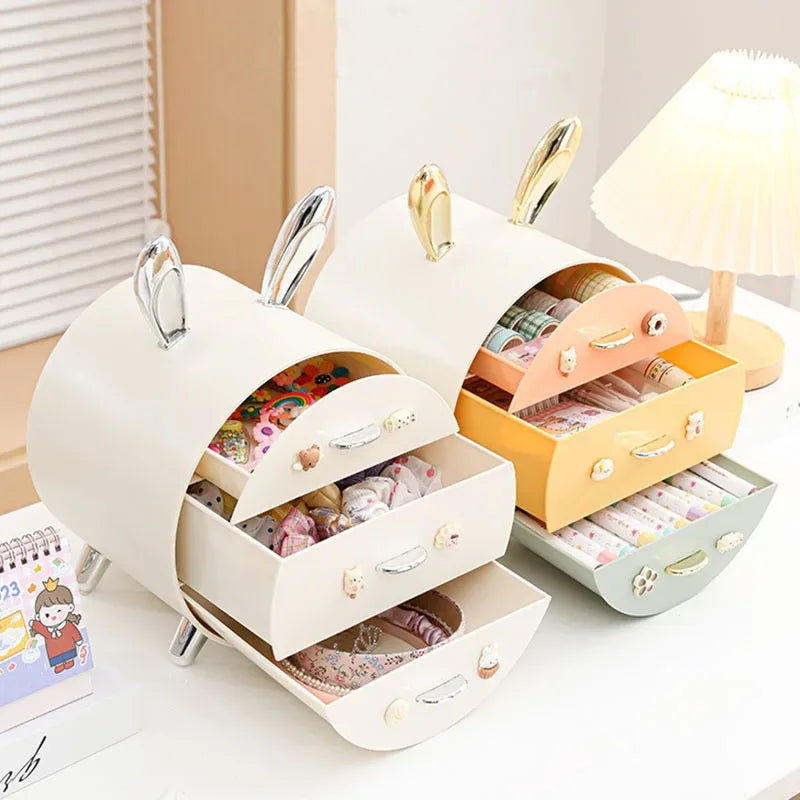 Cartoon Bunny Hairpin Storage Box – Multi-Layer Desk Organizer - Clarify.pk