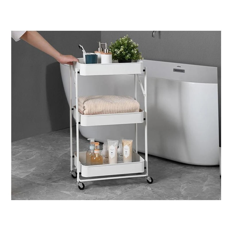 Dining Furniture Hairdressing Salon Tools Trolley Hand Cart with Wheel Movable 3-layer Furniture Rack Metal Beauty Salon Cart
