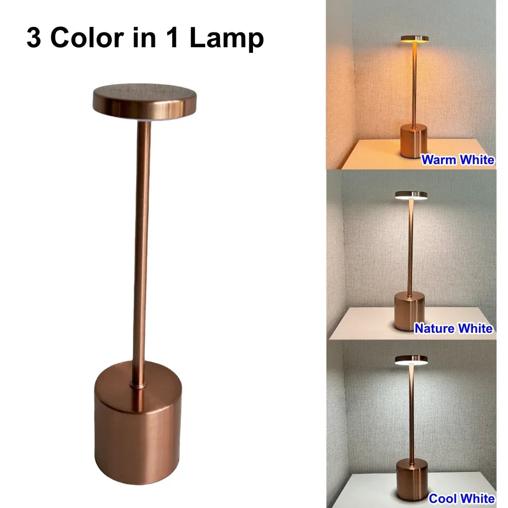 Rechargeable Alloy LED Table Lamp – 3-Color Touch Light - Clarify.pk