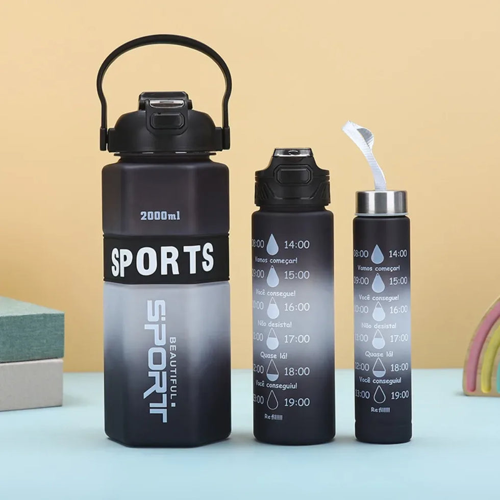 3-Piece Sports Water Bottle Set – Large Capacity Leak-Proof (Random) - Clarify.pk