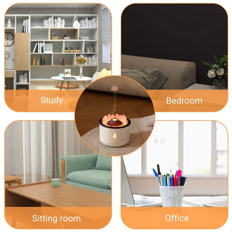 Premium Volcano Flame Humidifier – LED Fire Mist Aroma Diffuser