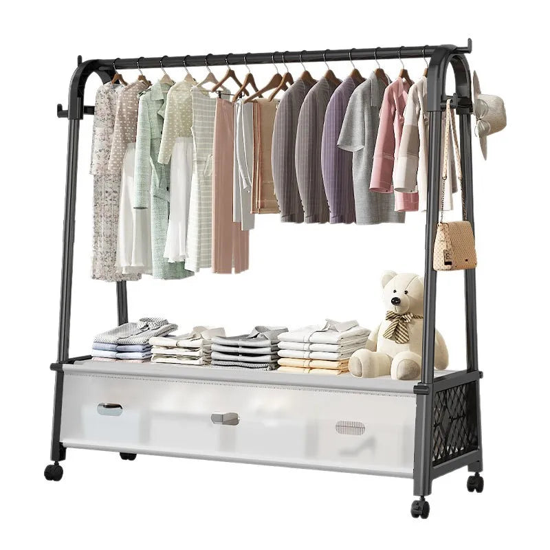 Minimalist Heavy Duty Clothing Stand with Bottom Storage & Wheels