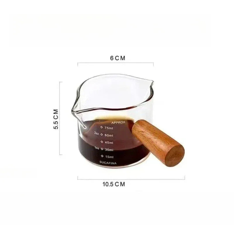 Glass Measuring Cup with Wood Handle – Espresso Measuring Cup