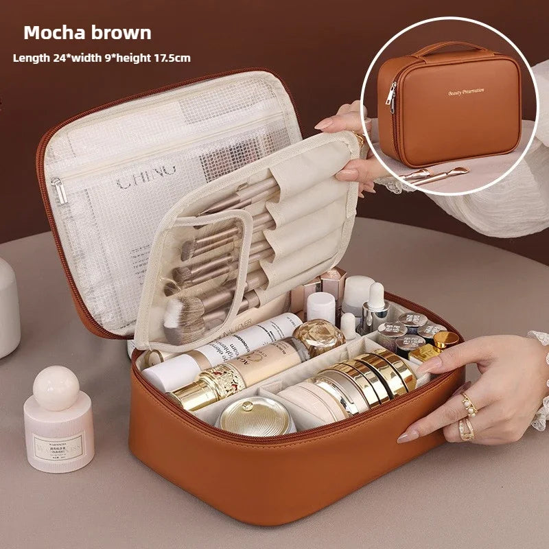 PU Leather Travel Makeup Bag – Large Capacity Organizer (Random color)