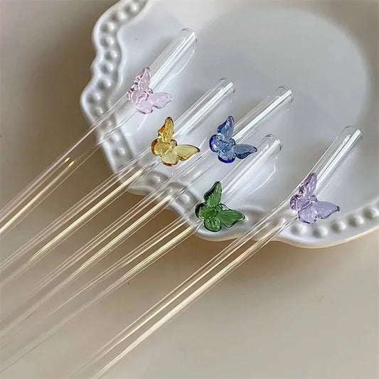 6-Piece Glass Butterfly Straw Set – Reusable Cute Drink Straws - Clarify.pk
