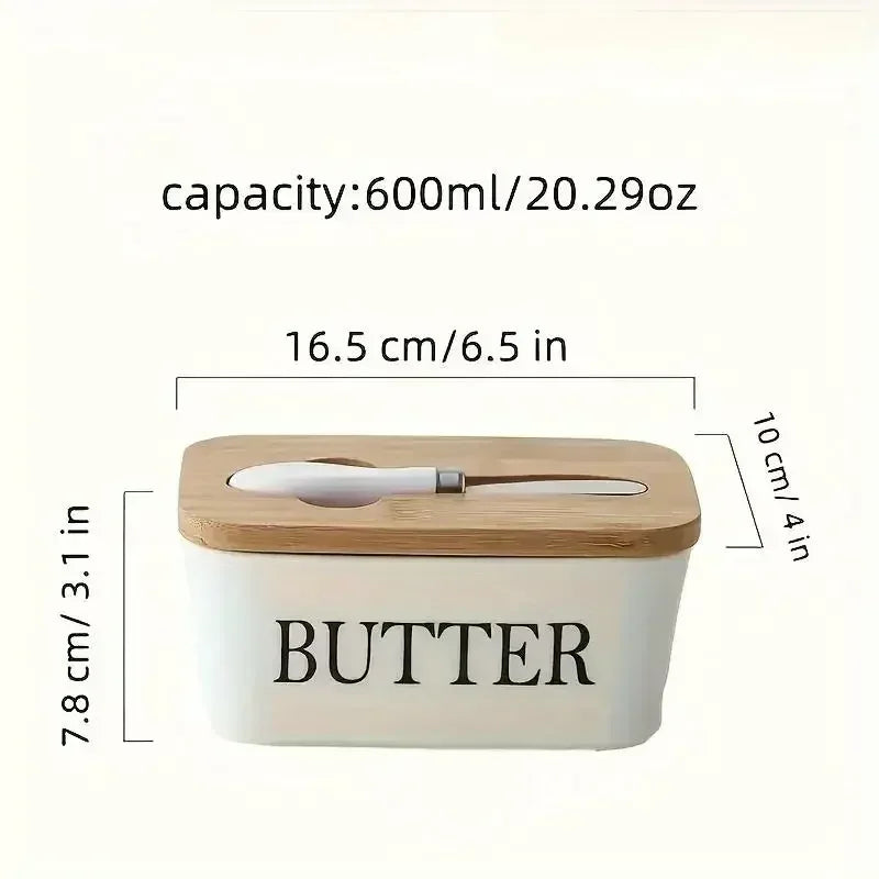 Ceramic Butter & Cheese Container with Wooden Lid - Clarify.pk