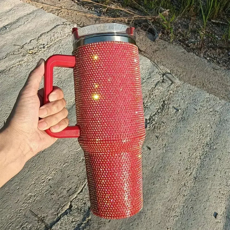 ہینڈل کے ساتھ پریمیم 40oz Rhinestone Bling Tumbler (رینڈم کلر)