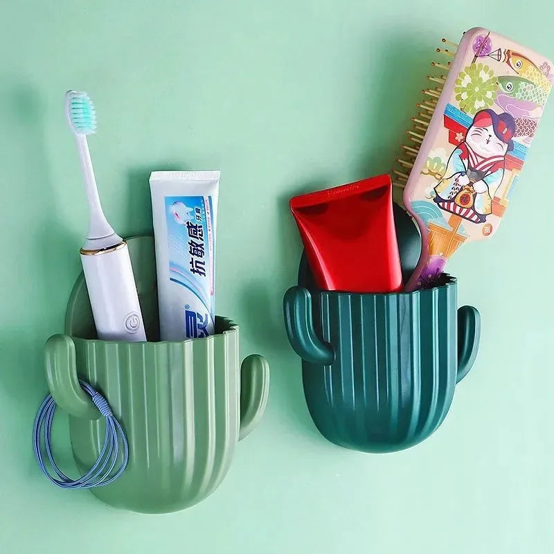 Cactus Wall Toothbrush Holder – Self-Adhesive Bathroom Organizer