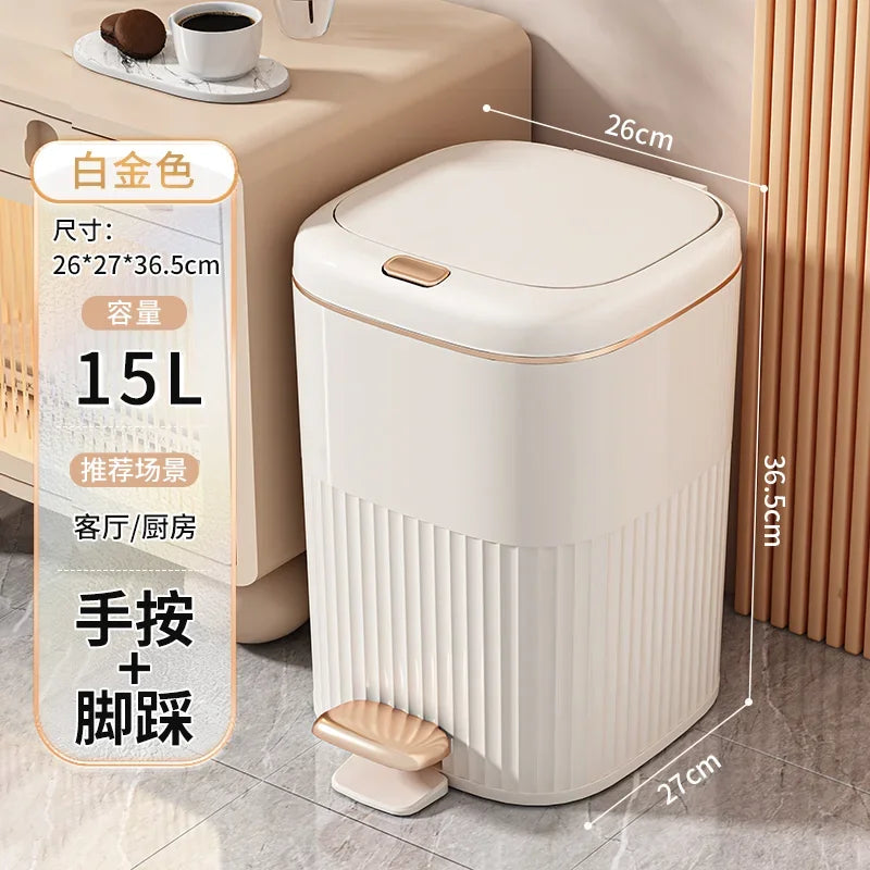 Luxurious Gold-Plated High-End Trash Bin with Dual-Lid One-Touch Open Feature for Living Room Kitchen Bathroom