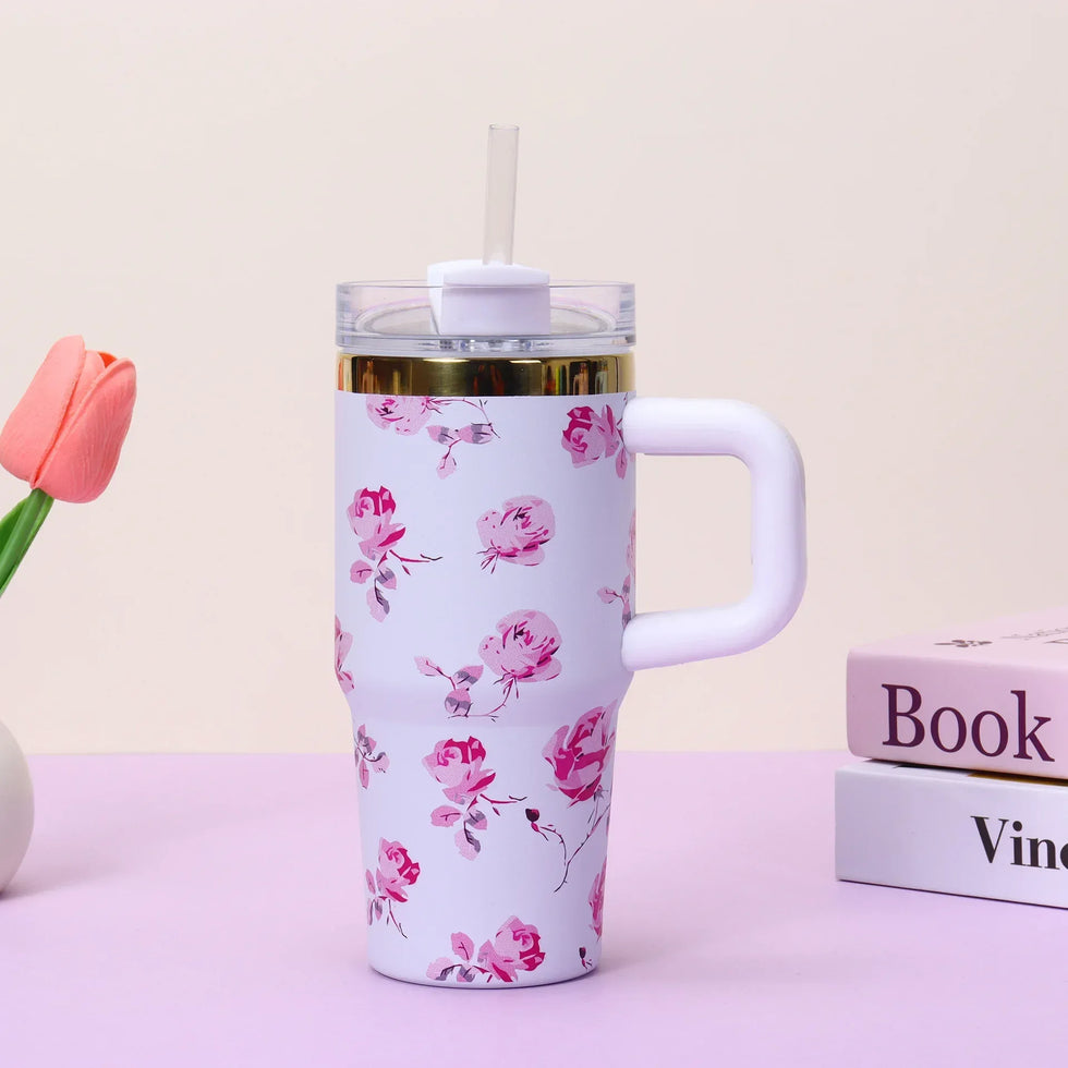 Stanley-Style Mini 40oz Floral Tumbler – Durable & Stylish - Clarify.pk