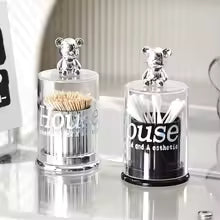 Transparent Acrylic Cotton Swab & Toothpick Holder with Chrome Figurine Lid