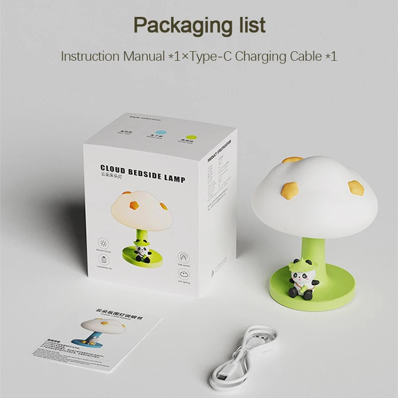 Night Light Rechargeable Panda Cloud USB Touch Sensor Anime Room Decor Bedside Lamp Dimmable Nursing for kids Cute Gift Lighting