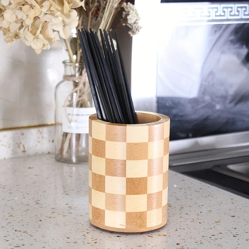 Bamboo Kitchen Utensil Holder – Natural Wood - Clarify.pk