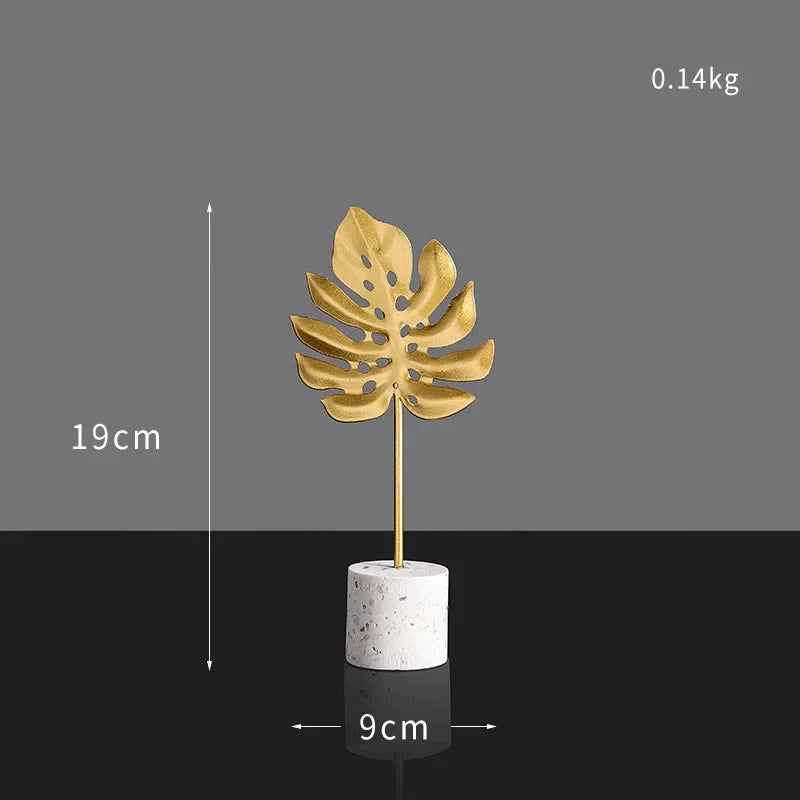 Golden Metal Leaf Desktop Decor - Luxury Home Ornament