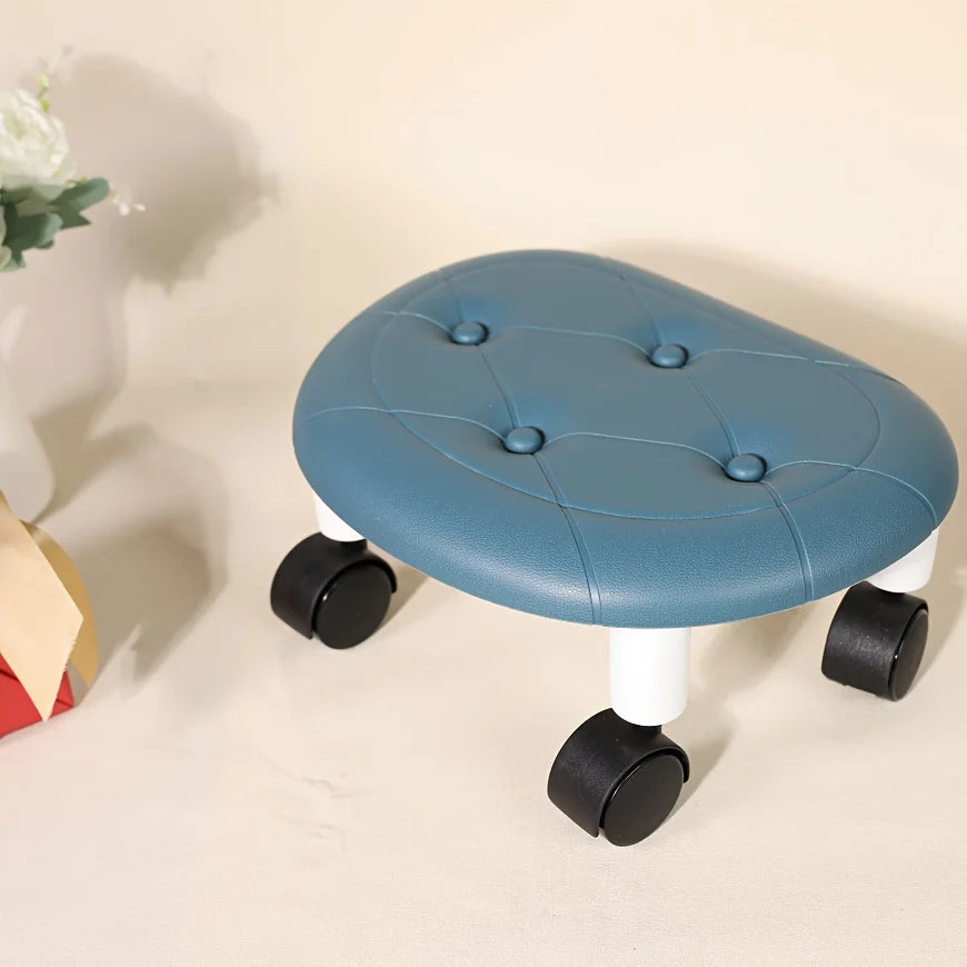 Rolling Low Stool with Wheels - Durable Plastic Oval Footstool, 360° Casters - Perfect for Entryway Shoe Changing, Bathroom