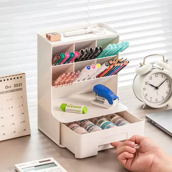 Desk Organizer Oblique Pen Holder Storage Box Office Desktop Light Luxury Plastic Multi-Function Pen Holder Student Stationery - Clarify.pk