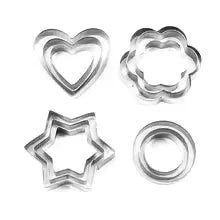 12pcs Stainless Steel Cookie Cutter Set – Star, Heart, Round & Flower
