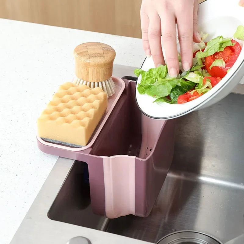 Kitchen Sink Retractable Drain Basket Suction Cup Hanging Storage Rack Kitchen Waste Pool Dry and Wet Separation Trash Organizer