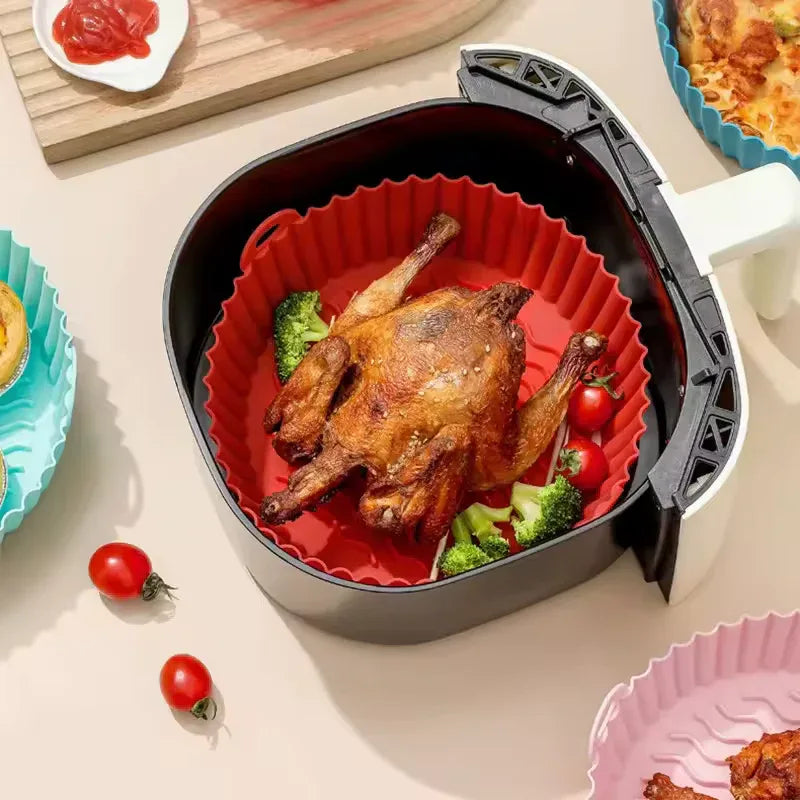 Silicone Air Fryer Basket Liner – Reusable Pot Tray & Baking Mold (Random) - Clarify.pk