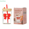 400ml Bow Glass Straw Cup – Leak-Proof Heat Resistant Mug