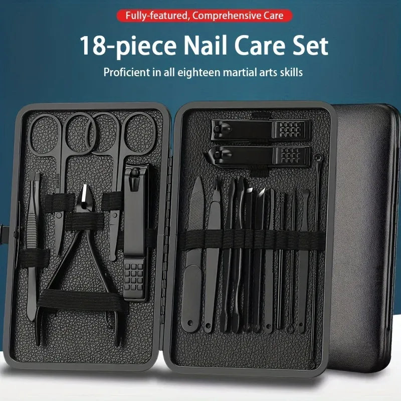 18 Pcs Black Nail Kit Box – Professional Manicure & Pedicure Set - Clarify.pk