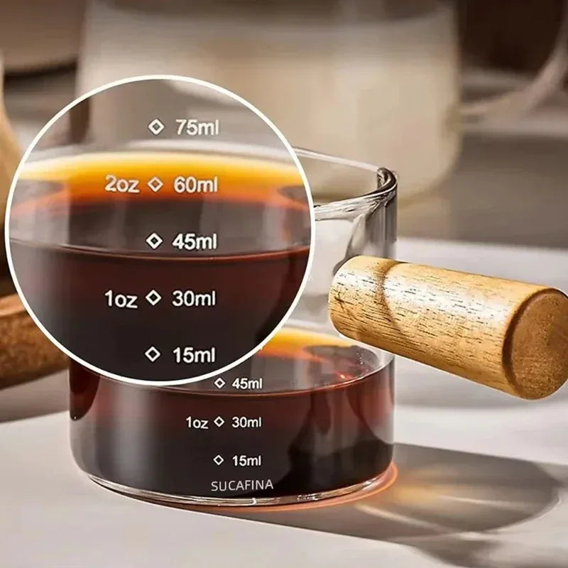 Glass Measuring Cup with Wood Handle – Espresso Measuring Cup