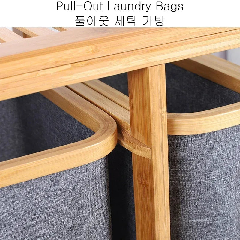 Bamboo Laundry Basket – 3 Collapsible Storage Bags - Clarify.pk