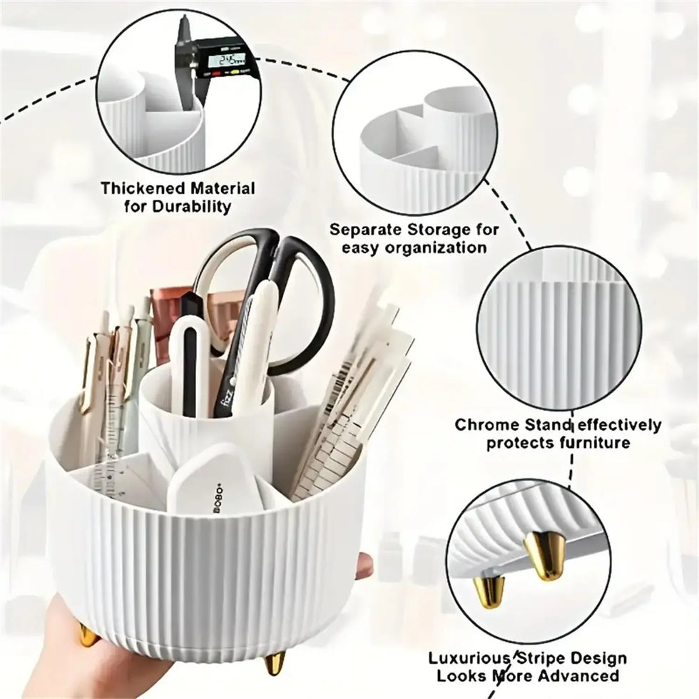 360° Rotating Makeup Organizer – 5-Compartment Cosmetic Holder