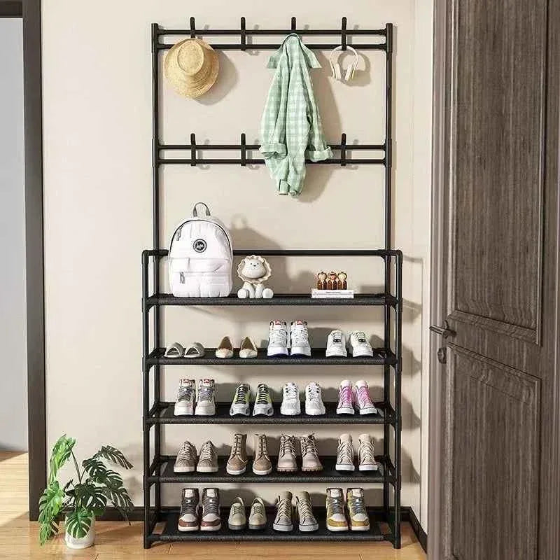 5 Layer Living Room Shoe Rack Multi-Layer Storage Shelf DIY Clothes Hanger Simple Floor-Standing Organizer - Clarify.pk