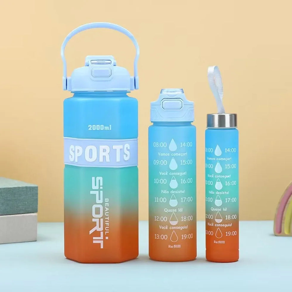 3-Piece Sports Water Bottle Set – Large Capacity Leak-Proof (Random) - Clarify.pk